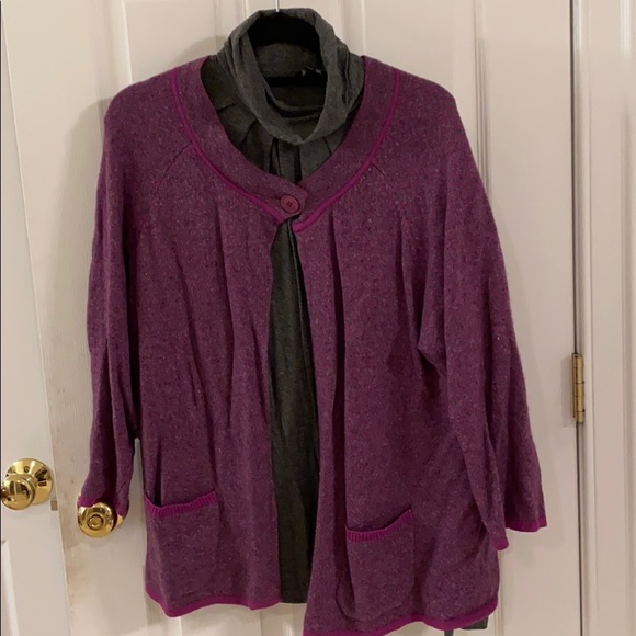 Grey and Plum Herringbone Single Button Cardigan - Picture 3 of 7